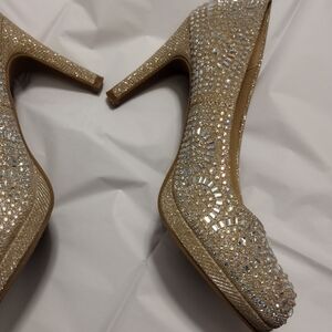 Elegant Gold Rhinestone Women's Heels